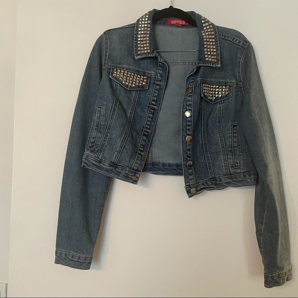 Forever 21 Cropped Jean Jacket with Studs